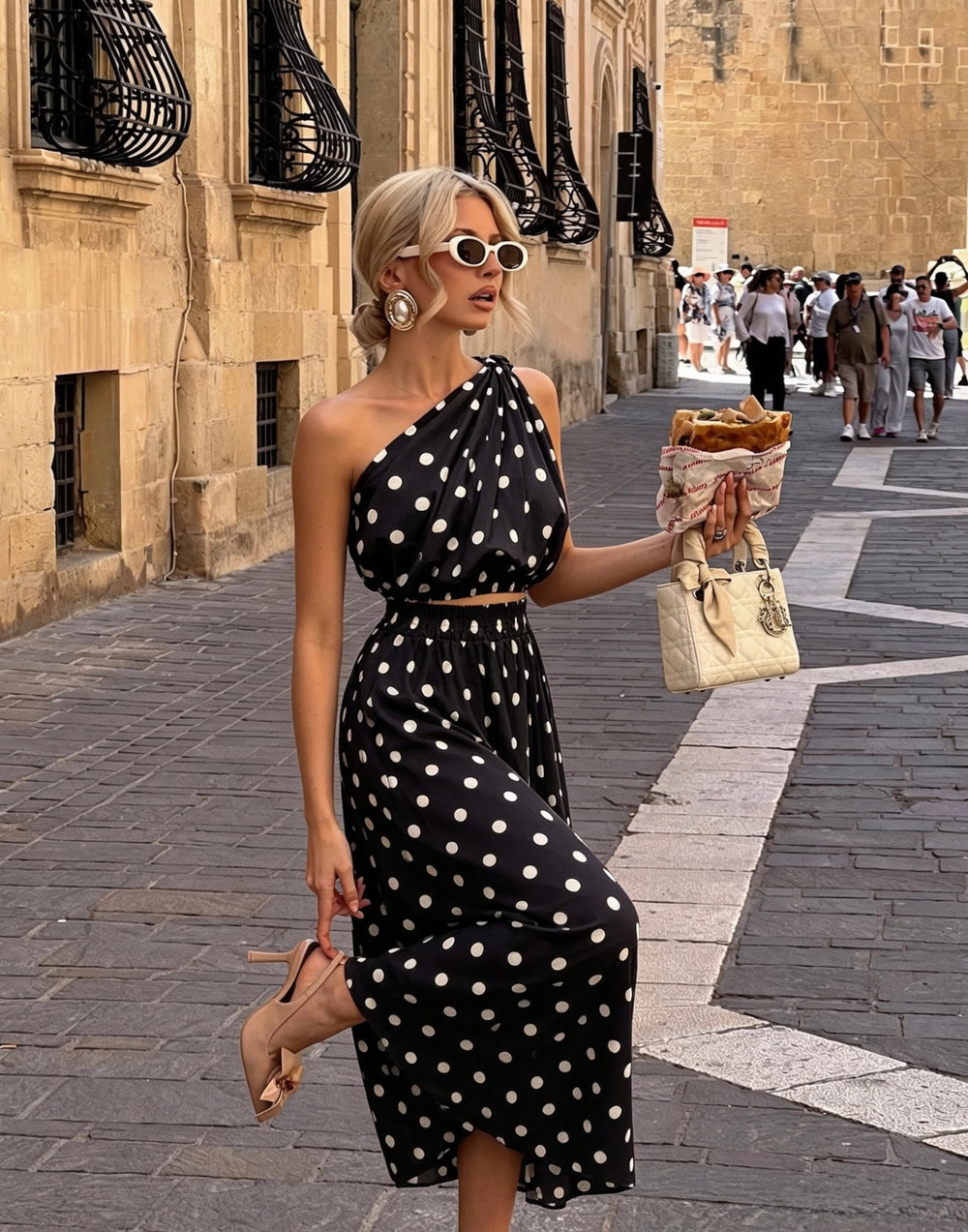 Ensemble top + jupe à pois noir 12893