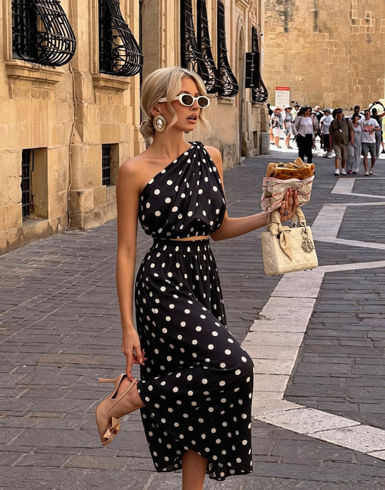 Ensemble top + jupe à pois noir 12893