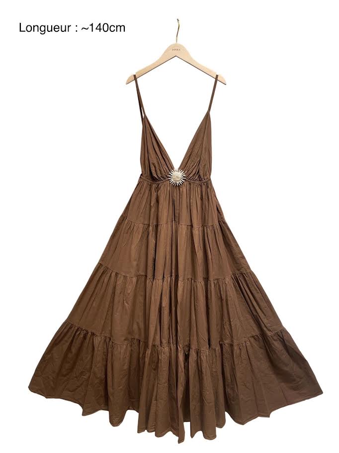 Robe Maxi col V soleil choco 6686