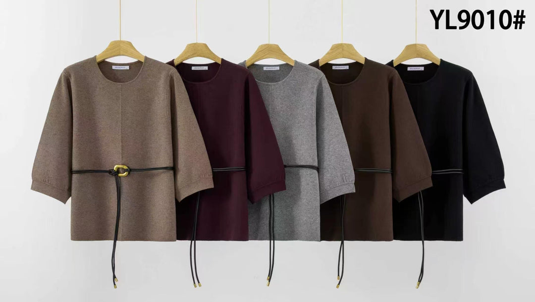 Pull épais ceinture à la taille 9010