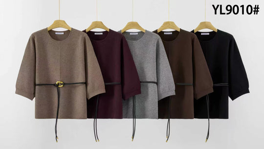 Pull épais ceinture à la taille 9010