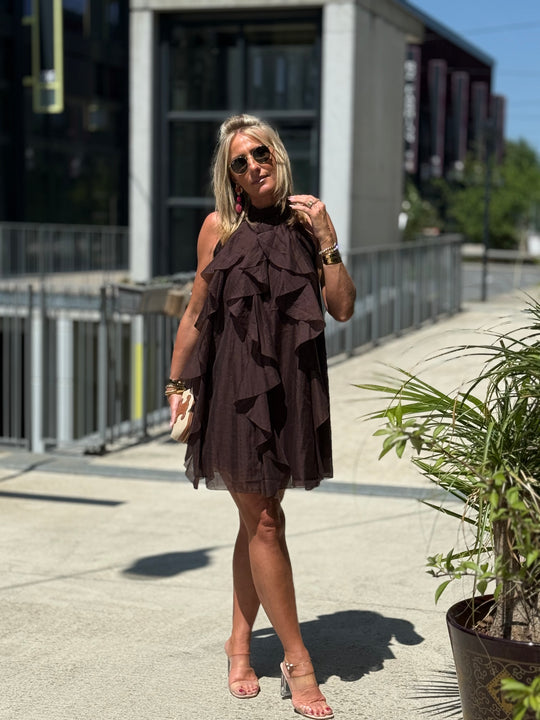 Robe tencel volant en choco 4544