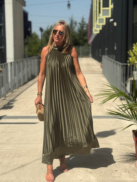 Robe longue plissé kaki 7207
