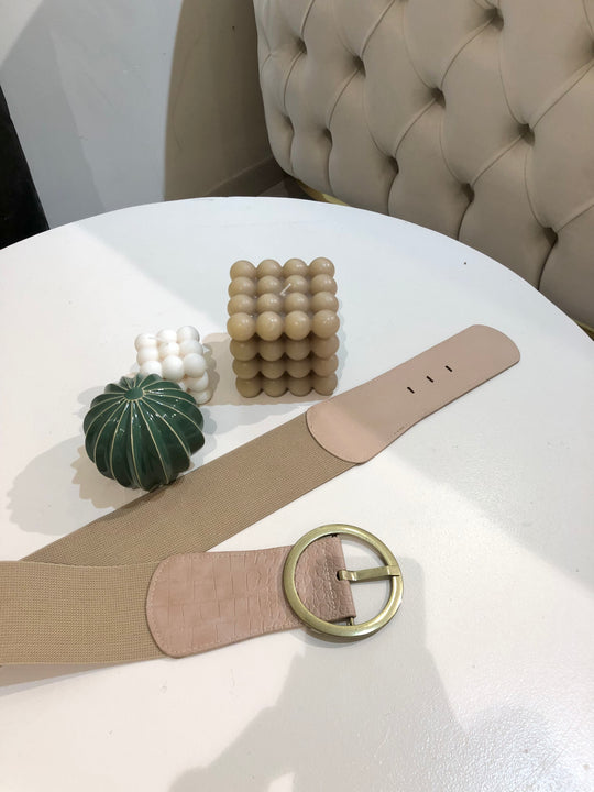 Ceinture large beige rosé grosse boucle