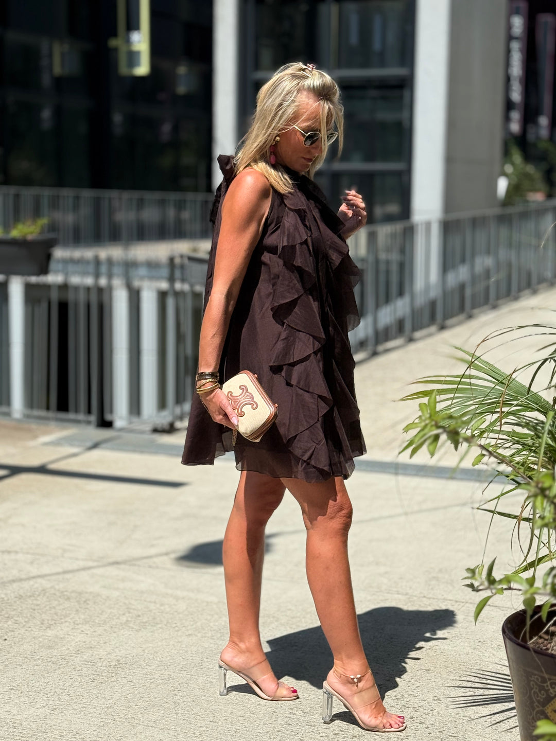 Robe tencel volant en choco 4544