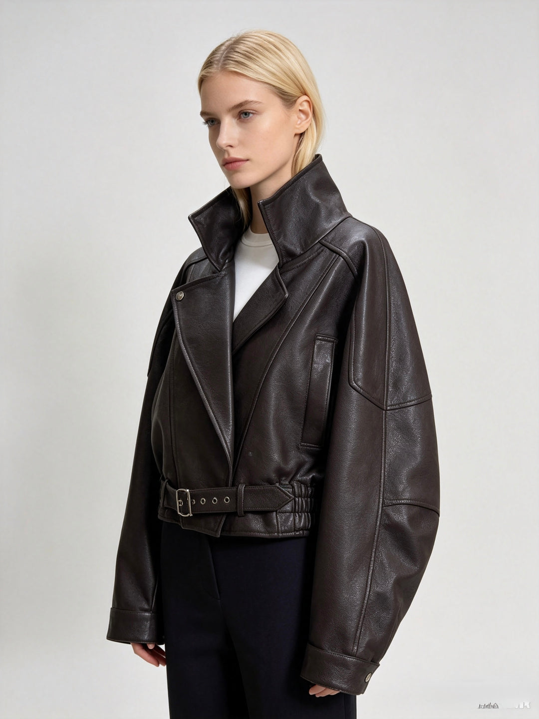 Veste similicuir cintré à la taille 8473 Choco