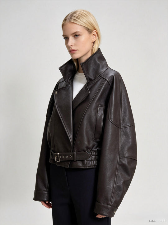 Veste similicuir cintré à la taille 8473 Choco