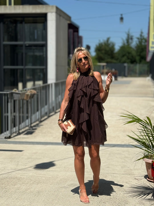 Robe tencel volant en choco 4544