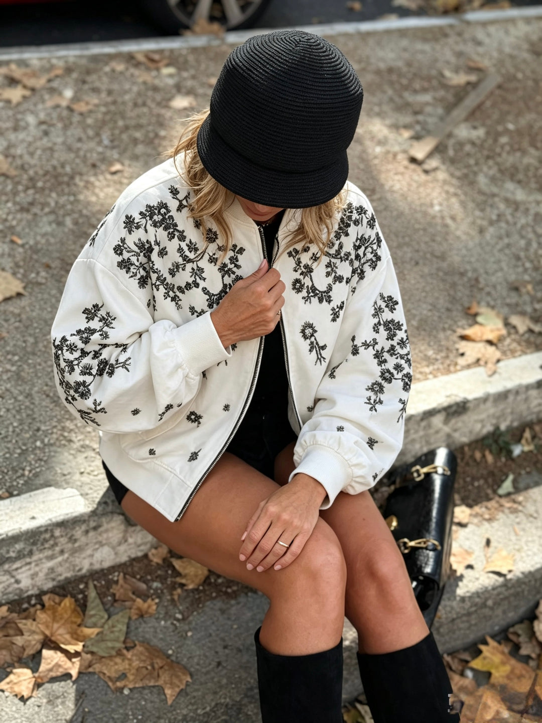 Bomber brodes strass Blanc HQ001
