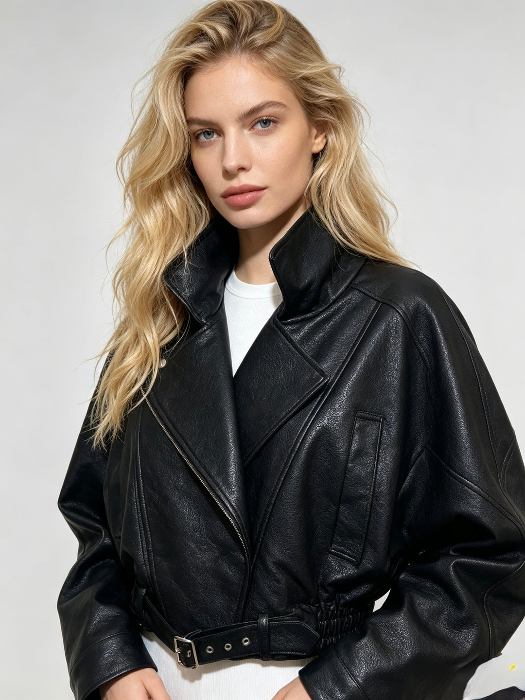 Veste similicuir cintré à la taille 8473 Noir