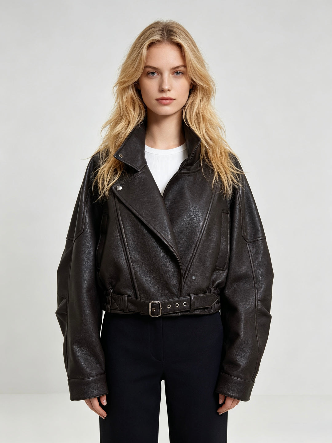 Veste similicuir cintré à la taille 8473 Choco