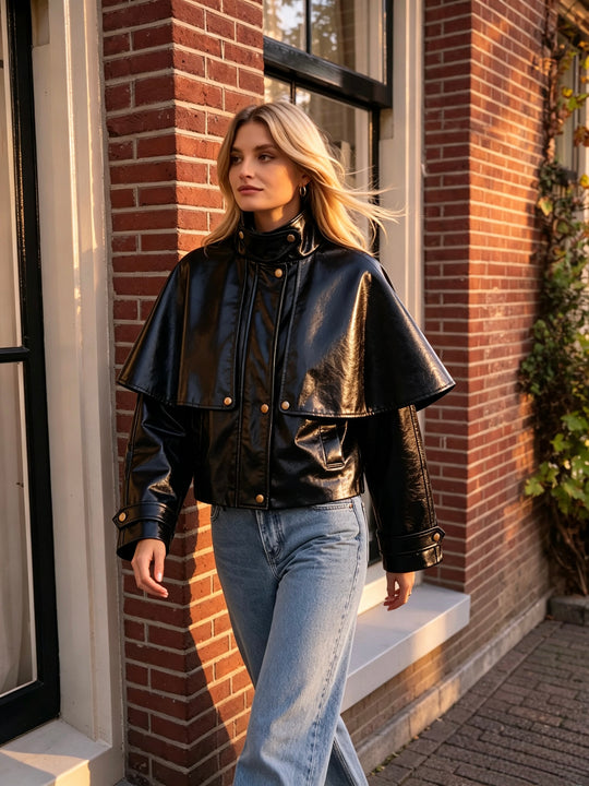 Veste cape similicuir Noir 9512