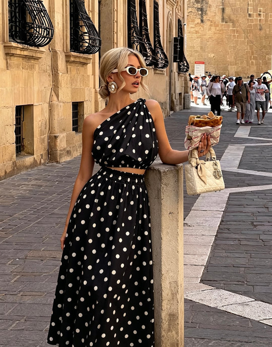 Ensemble top + jupe à pois noir 12893
