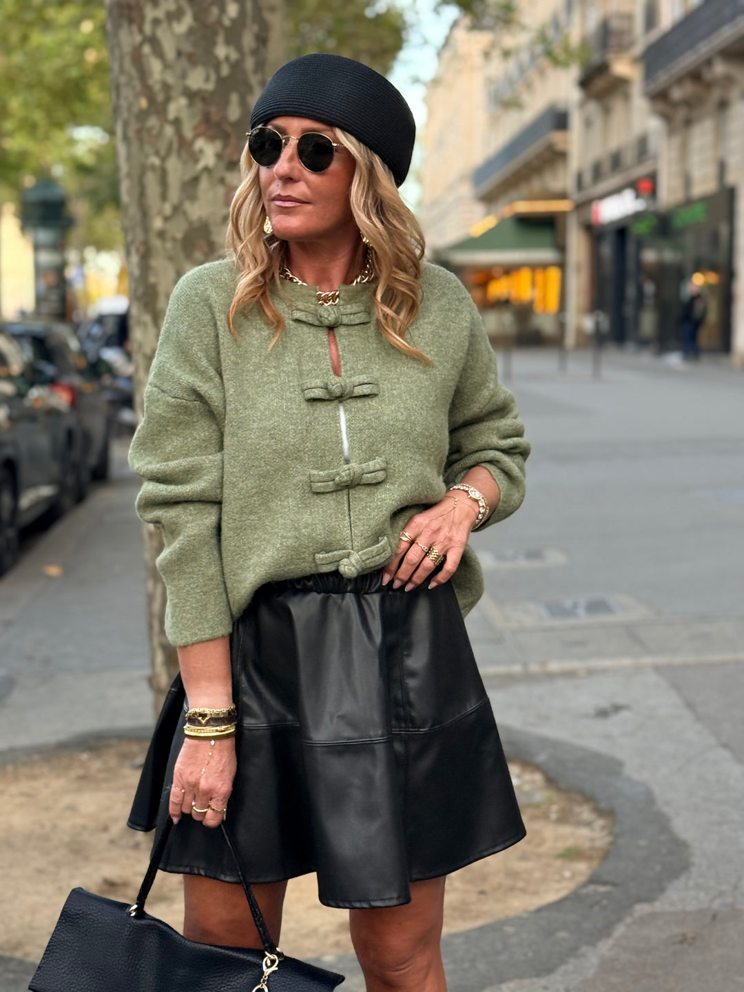 Pull gilet boutons asiatique En Vert 91070