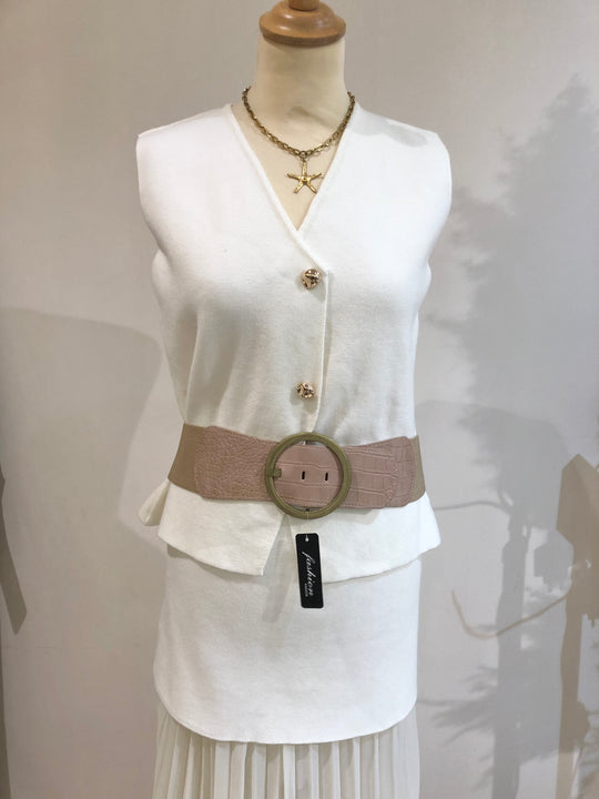 Ceinture large beige rosé grosse boucle