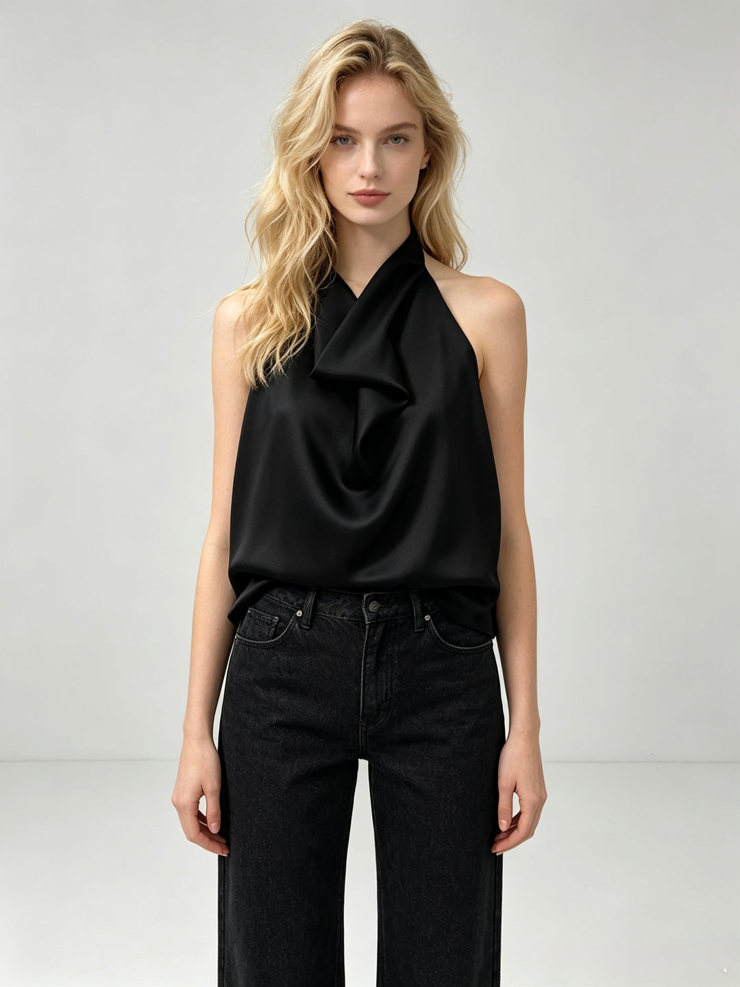 Top satin dos ouverte Noir L130