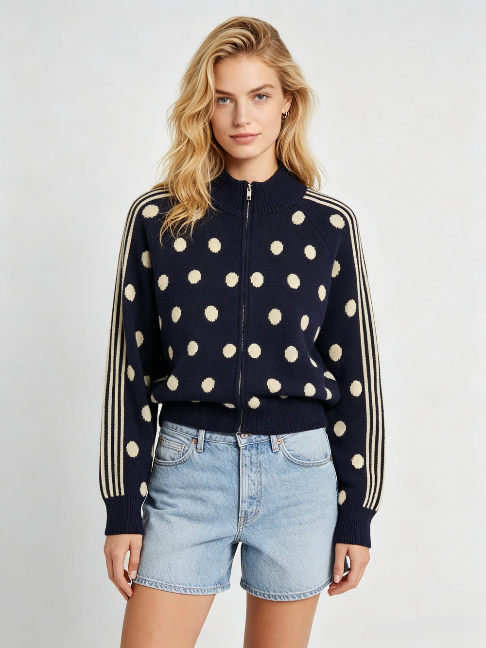 Pull gilet à pois bleu marine 2719