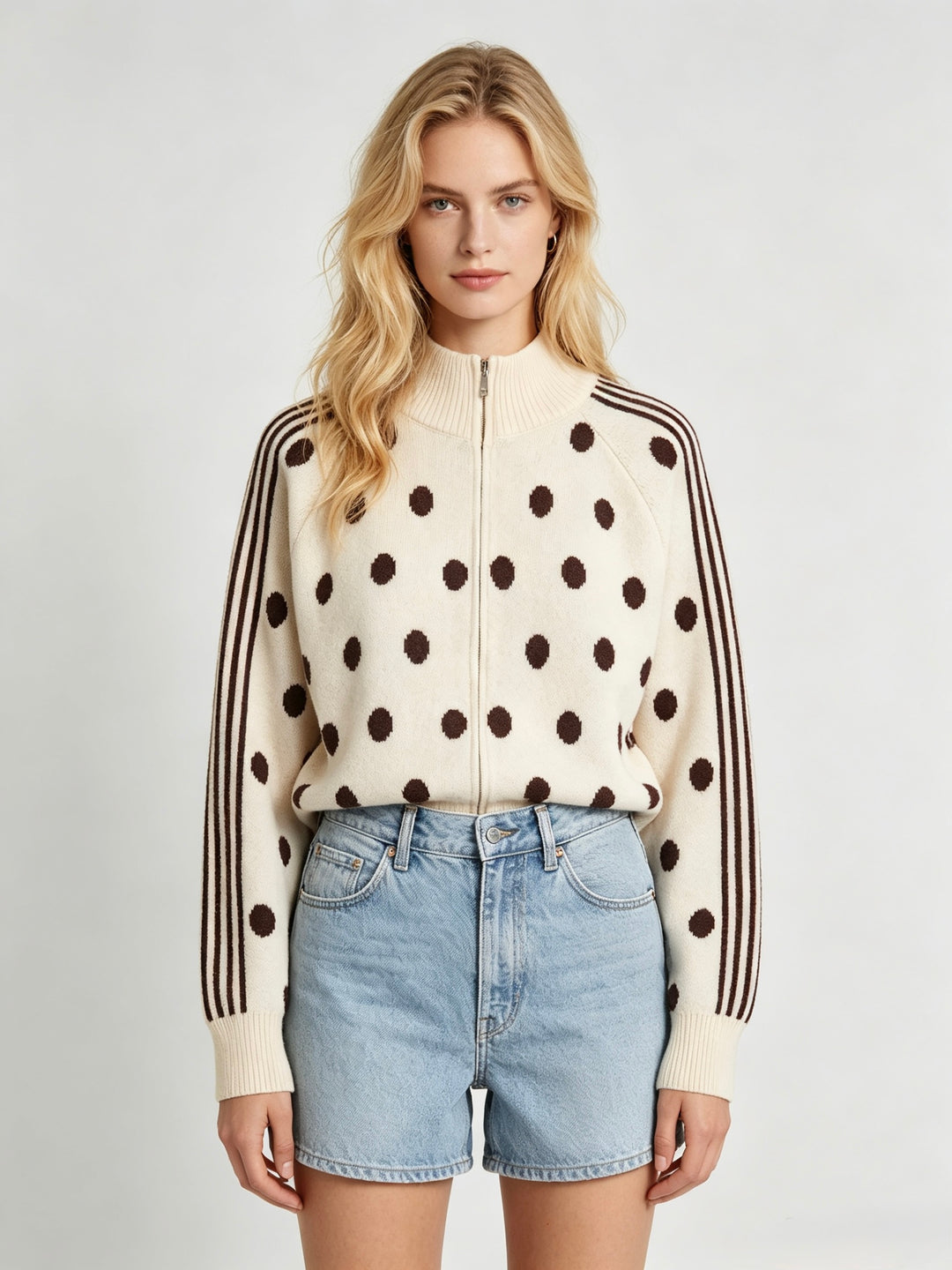 Pull gilet à pois beige/choco 2719