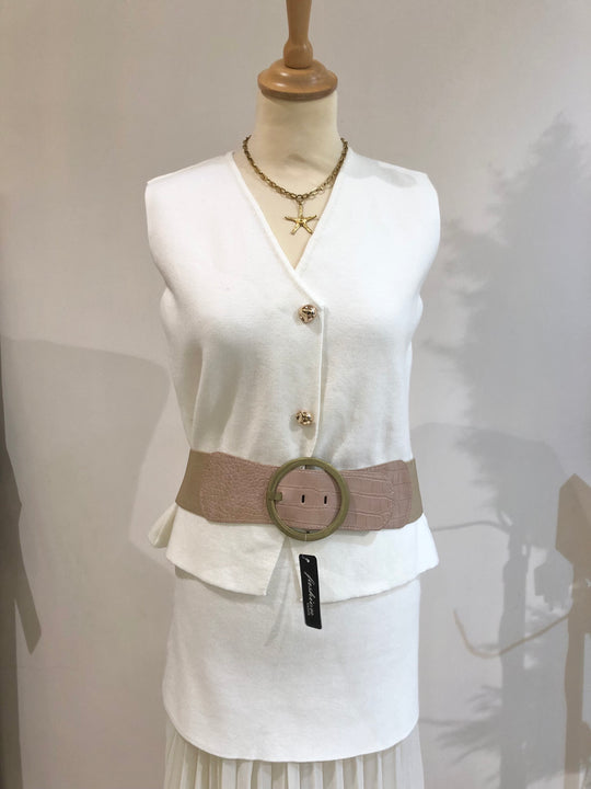 Ceinture large beige rosé grosse boucle