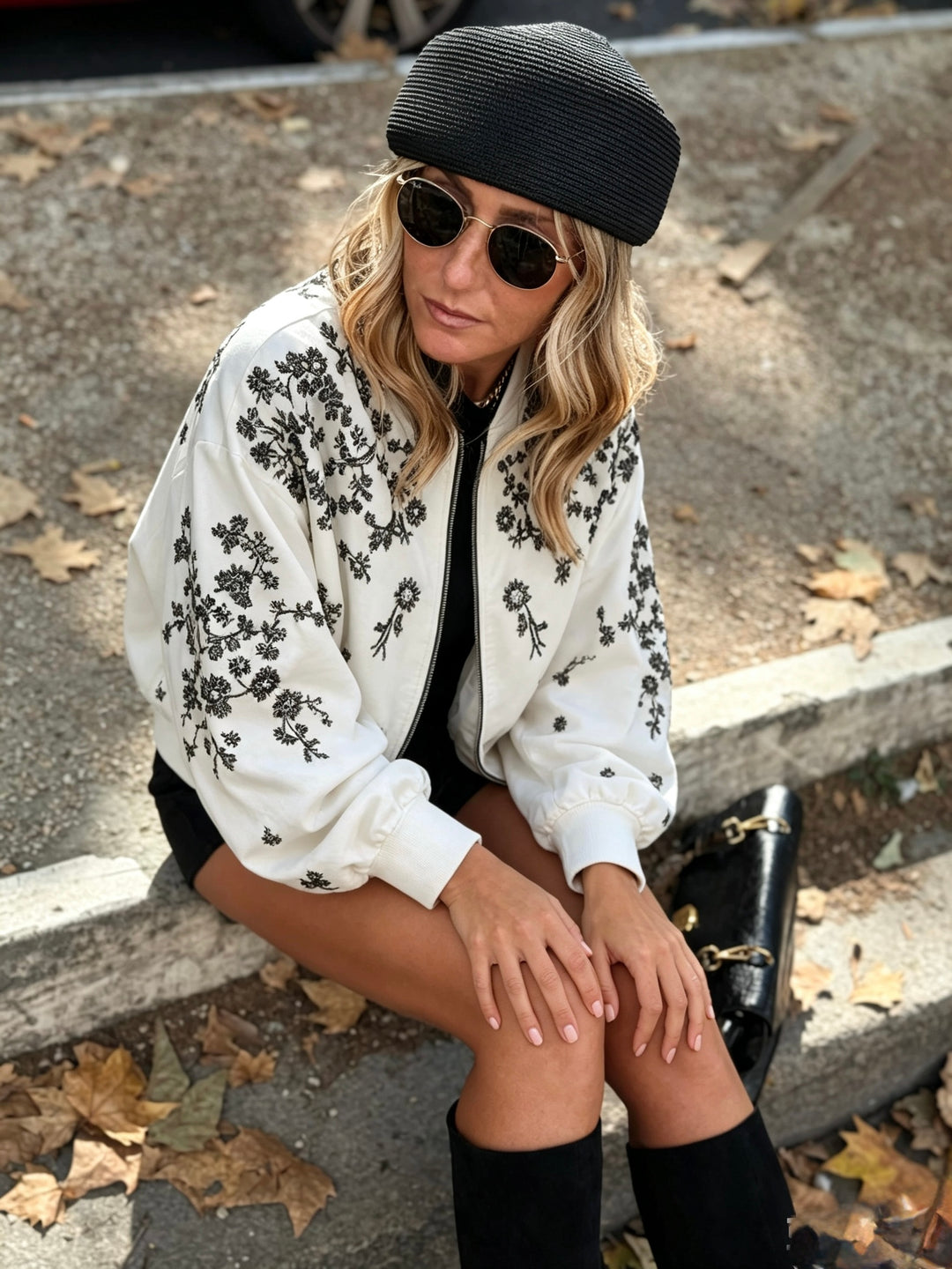 Bomber brodes strass Blanc HQ001