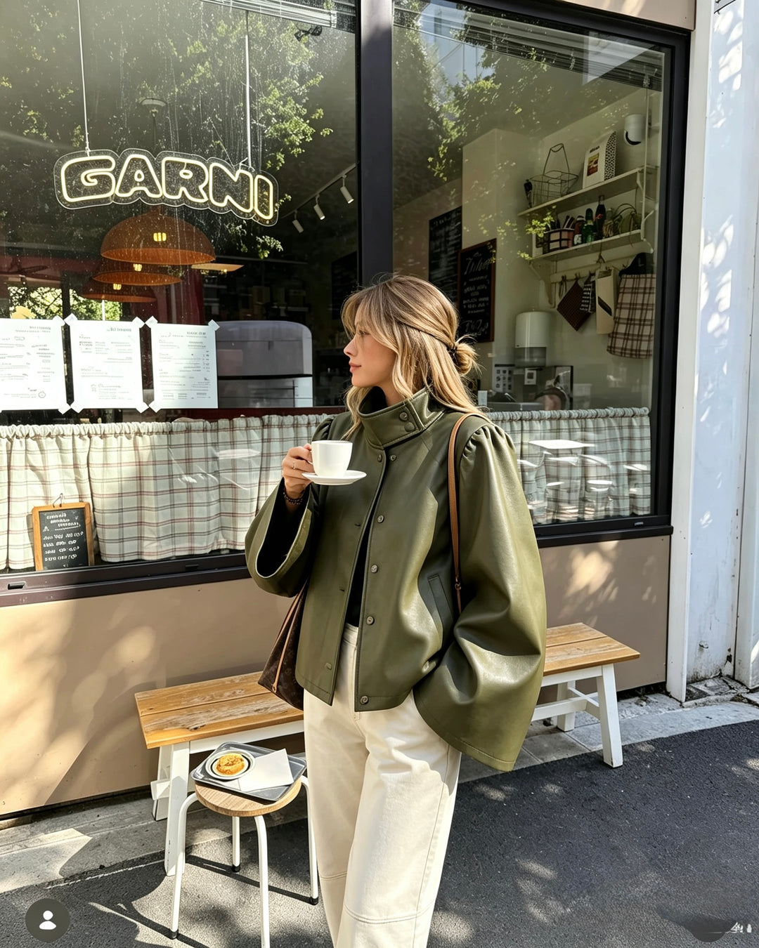 Veste similicuir manches larges kaki Cv2220