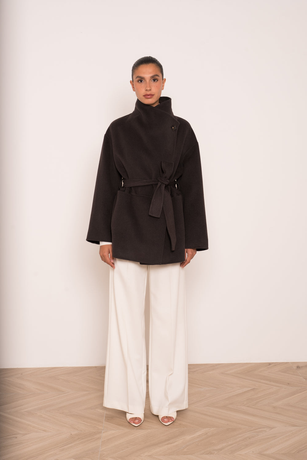Manteau mi-long laine col montant Choco M26137