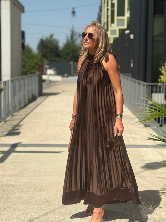 Robe longue plissé choco 7207