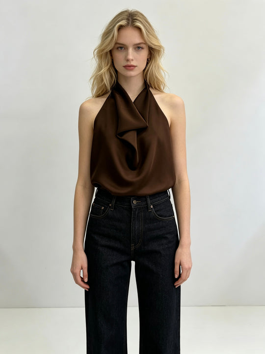 Top satin dos ouverte Choco L130