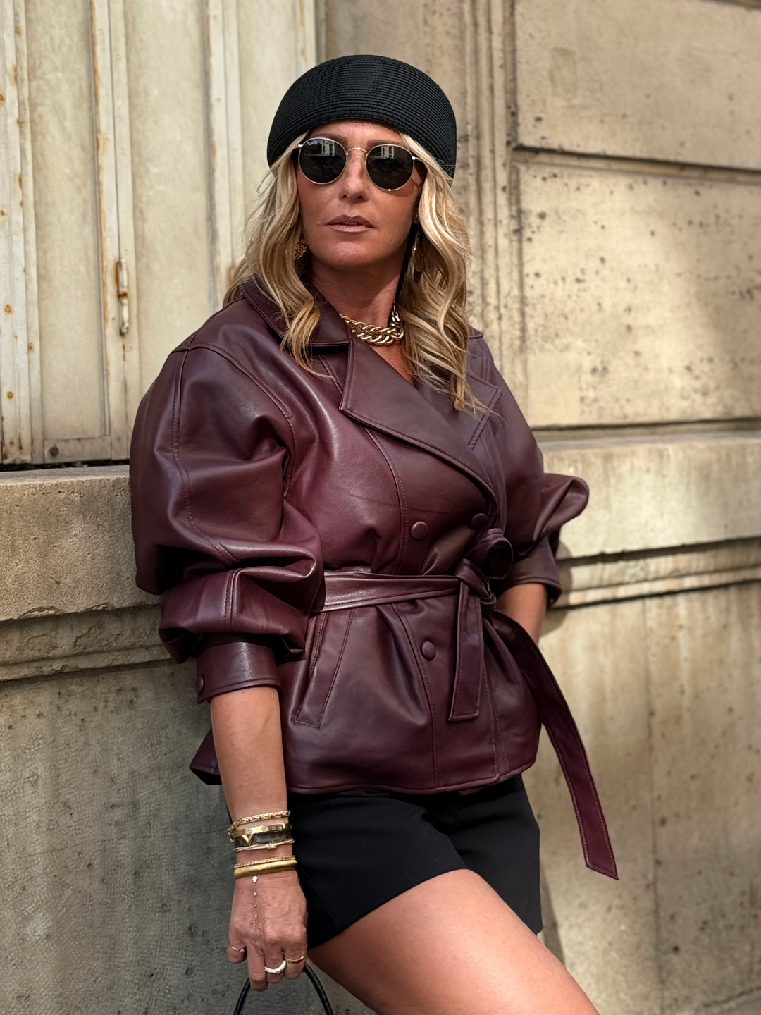 Veste similicuir ceinture Bordeaux 202333
