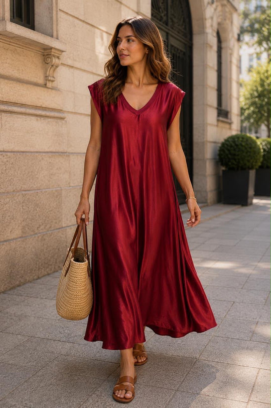 Robe long effet satin avec poche 08563