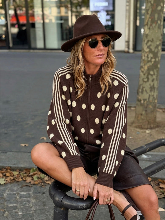 Pull gilet à pois Choco/jaune 2719