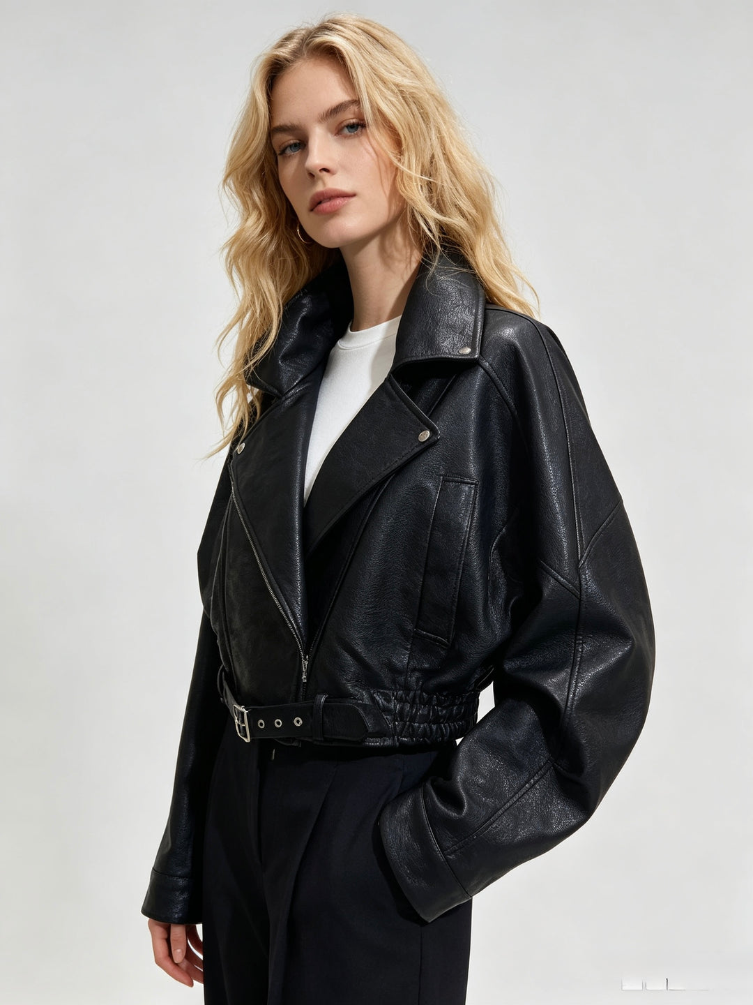 Veste similicuir cintré à la taille 8473 Noir
