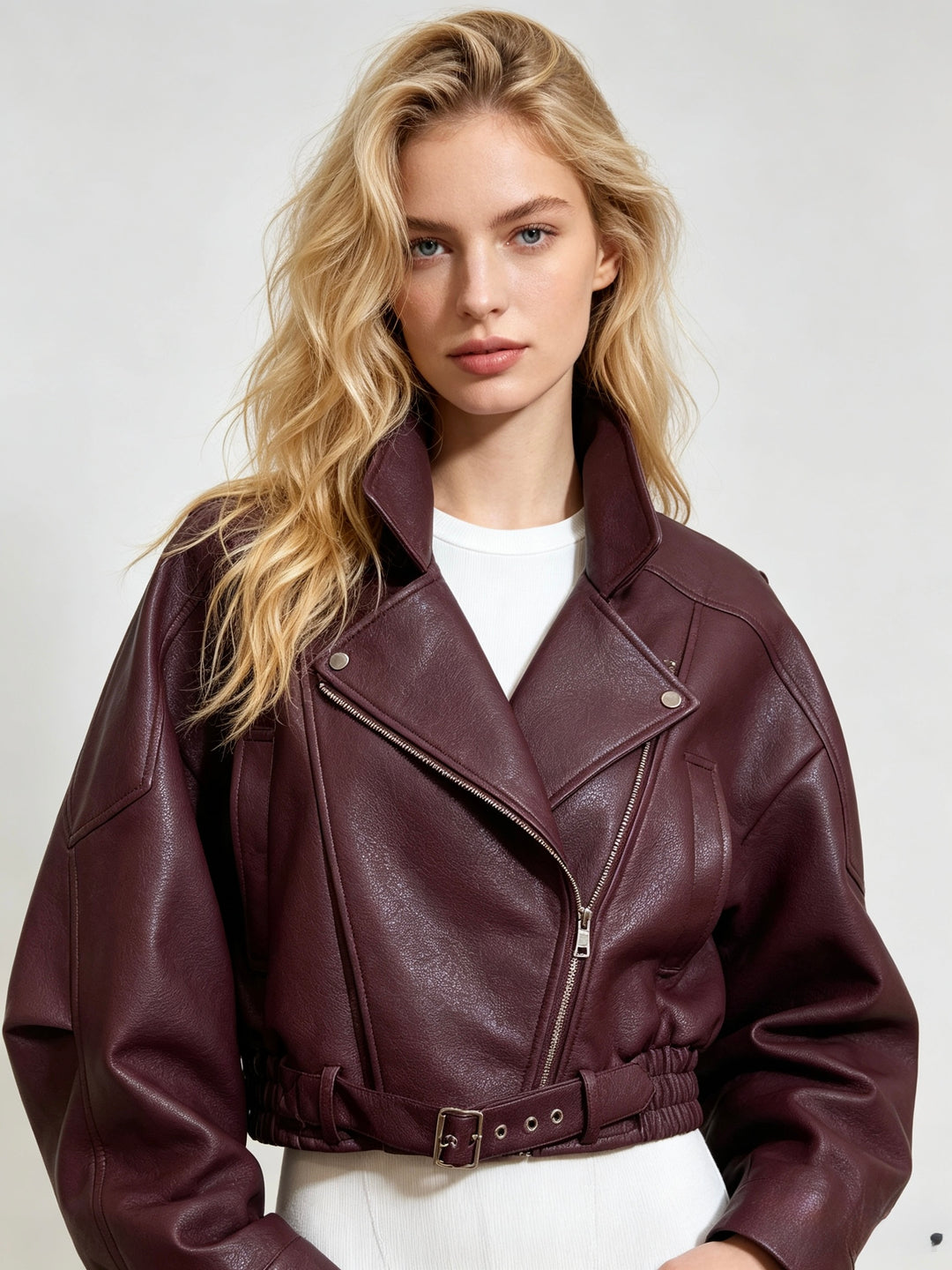 Veste similicuir cintré à la taille 8473 Bordeaux