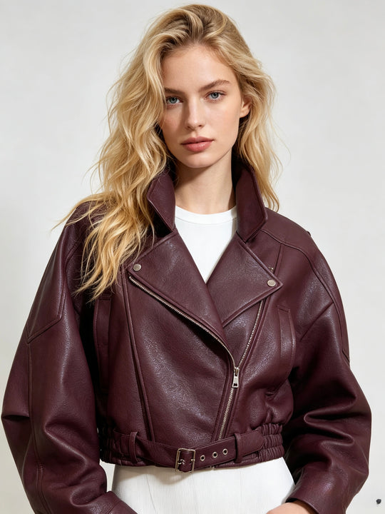Veste similicuir cintré à la taille 8473 Bordeaux