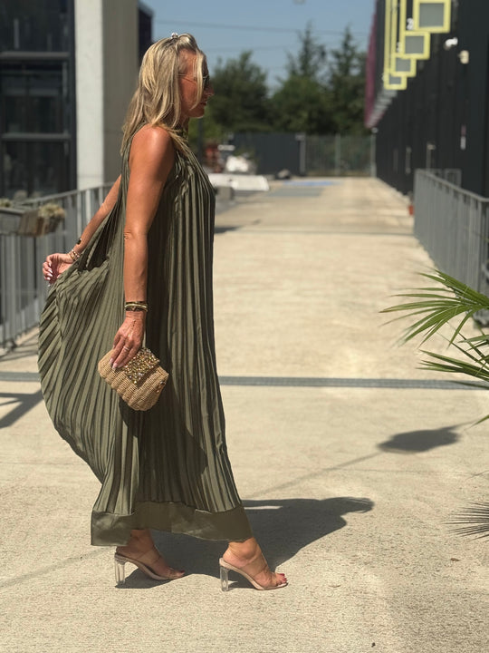 Robe longue plissé kaki 7207