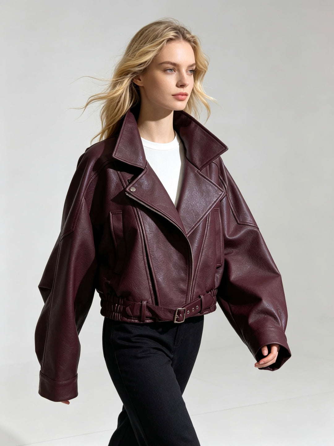 Veste similicuir cintré à la taille 8473 Bordeaux