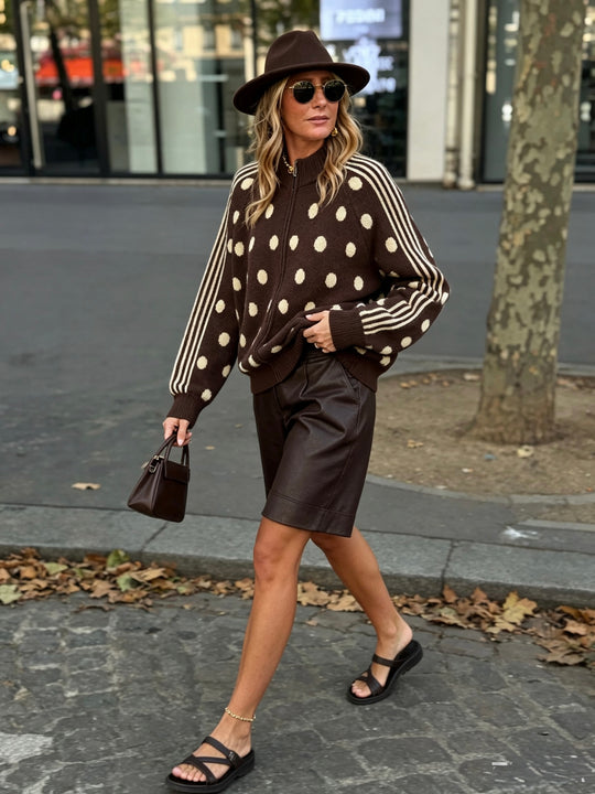 Pull gilet à pois Choco/jaune 2719