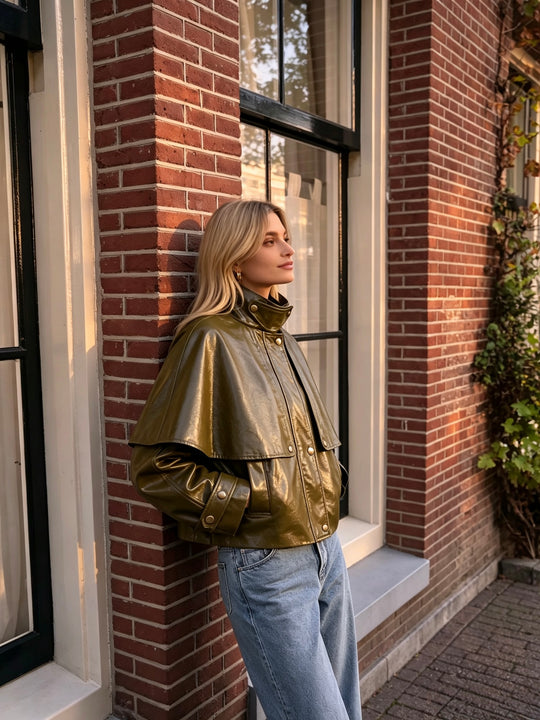 Veste cape similicuir Vert 9512