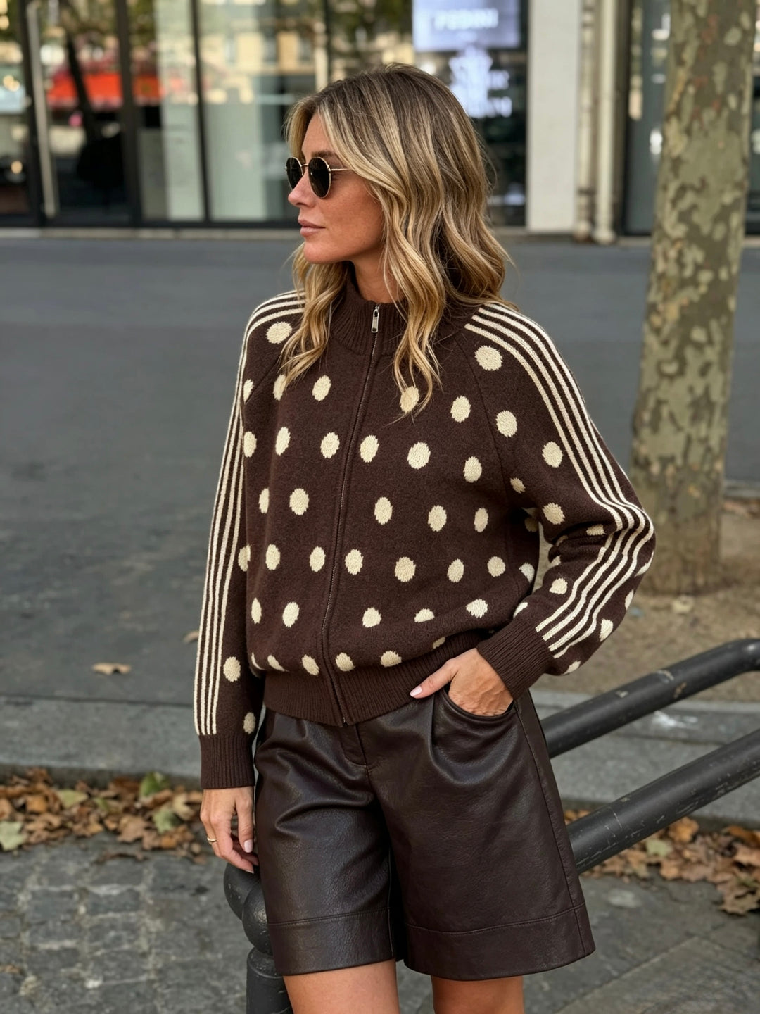 Pull gilet à pois Choco/jaune 2719