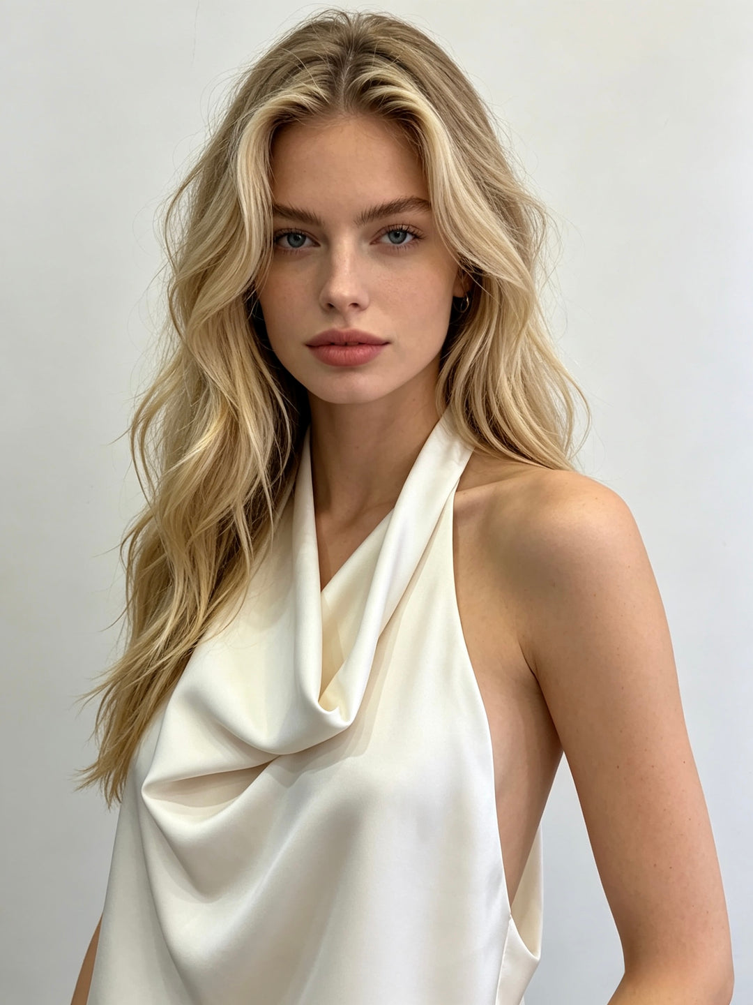 Top satin dos ouverte Ecru L130