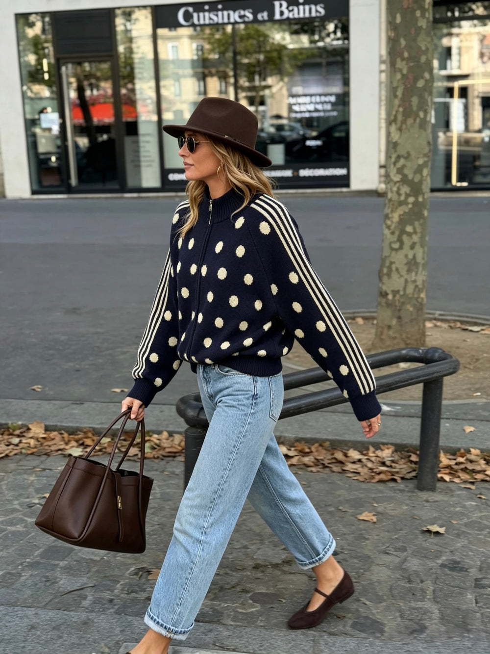 Pull gilet à pois bleu marine 2719