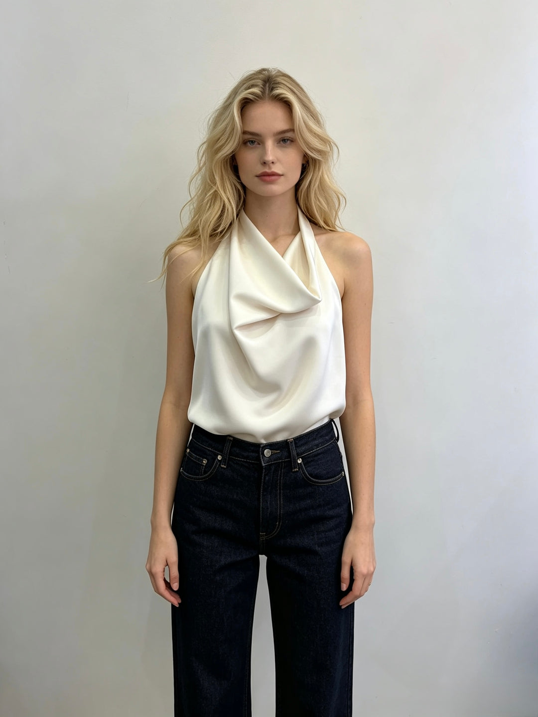 Top satin dos ouverte Ecru L130