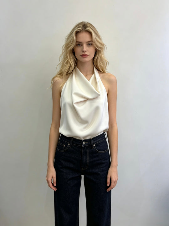 Top satin dos ouverte Ecru L130