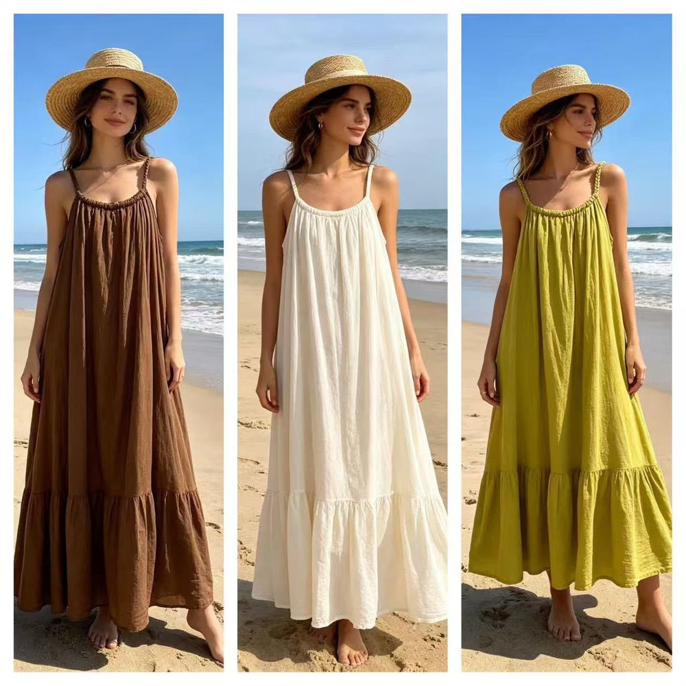 Robe longue col tressée