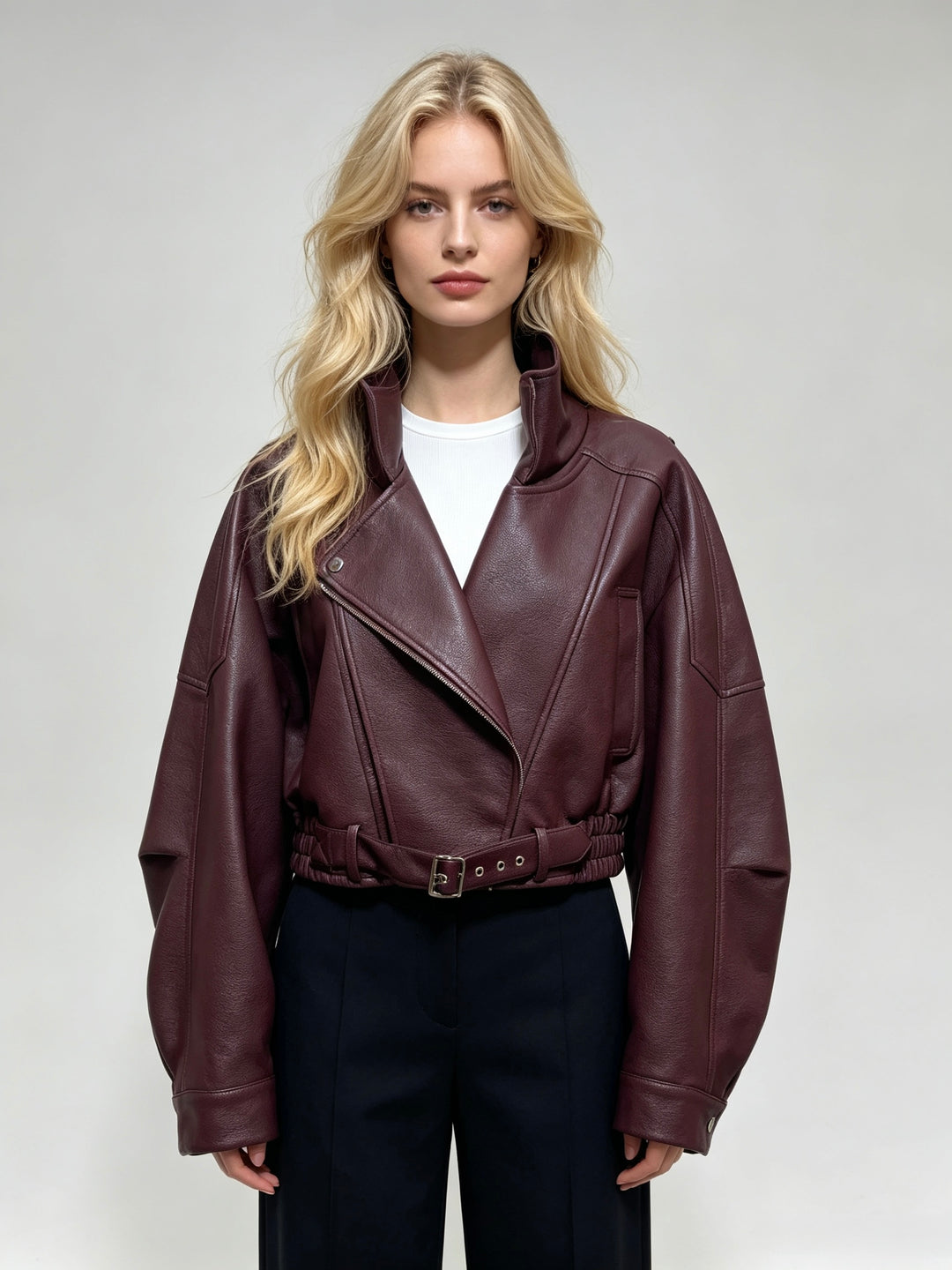 Veste similicuir cintré à la taille 8473 Bordeaux