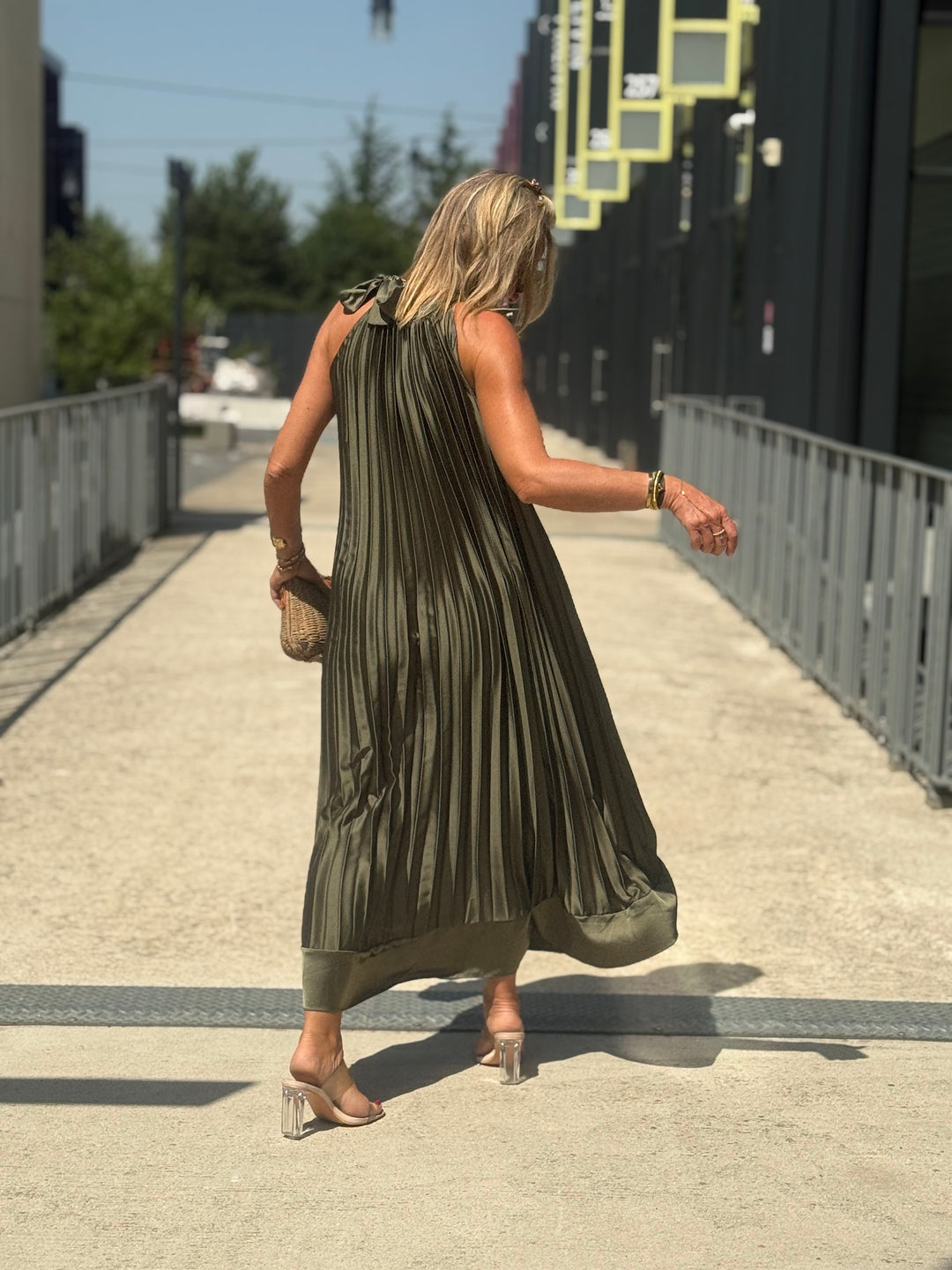 Robe longue plissé kaki 7207