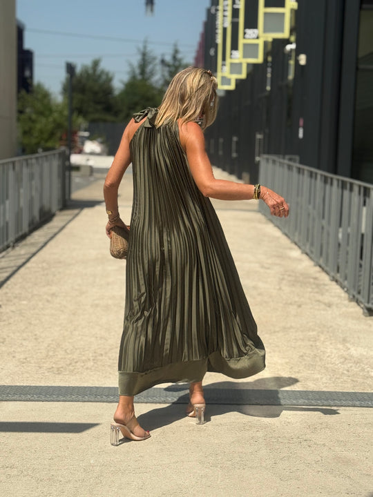 Robe longue plissé kaki 7207