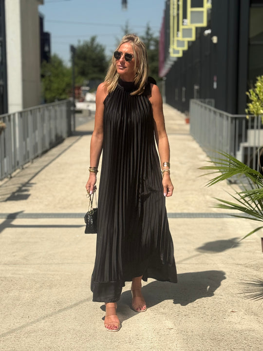 Robe longue plissé noir 7207
