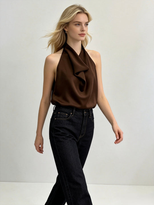 Top satin dos ouverte Choco L130