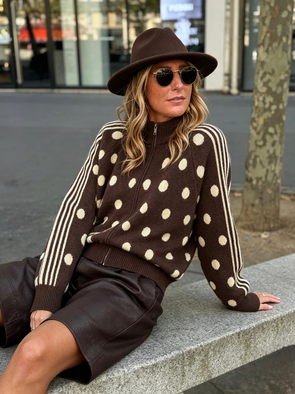 Pull gilet à pois Choco/jaune 2719